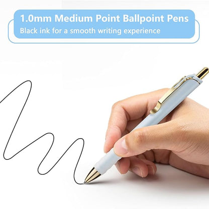 1.0mm Ballpoint Pens Retractable Cute Black Ink Pens with Silicone Grip Smooth Writing Suitable for Office, Note-taking (12 pcs)