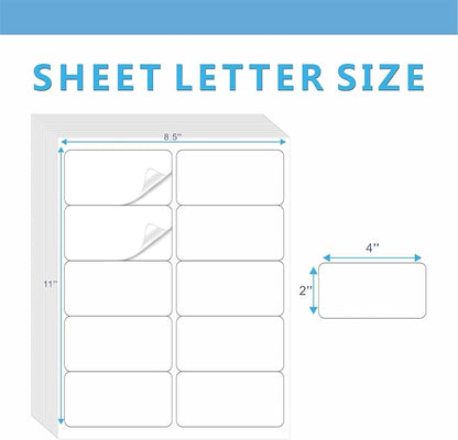 2"×4" Shipping Labels, JIQEZNL Premium 10 UP Address Labels, 1000 Mailing Labels for Envelopes for Laser/Ink Jet Printer, White Paper Printable Sticker Labels 10 Per Sheet 8.5"×11"