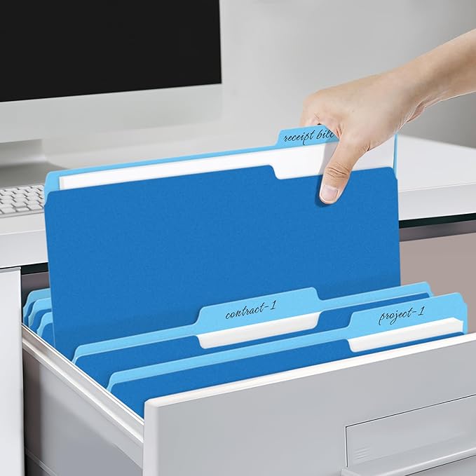 SUNEE File Folders, 30 Pack Manilla Folders 8.5 x 11, Colored File Folders Home Office School Supplies for Documents Files Paper,Blue
