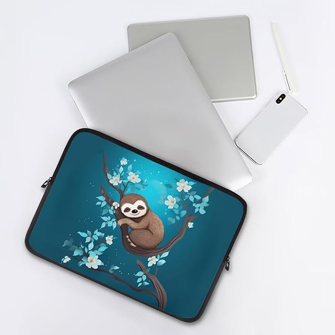 Cute Sloth Laptop Protective Sleeve for Women Men 10 inch Computer Sleeve Neoprene Lap Top Case Portable Computer Carrying Case Flower Briefcase Suitable for Travel School Office Pouch