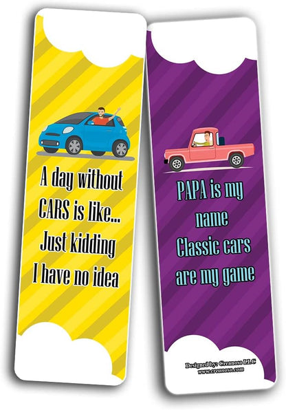 Creanoso A Car Lover Guy Uproarious Humor Bookmarks Sayings (10-Sets x 6 Cards) – Great Bulk Set Incentive Page Binders for Bookworm, Bibliophiles – Stocking Stuffers Gifts Rewards Token Ideas