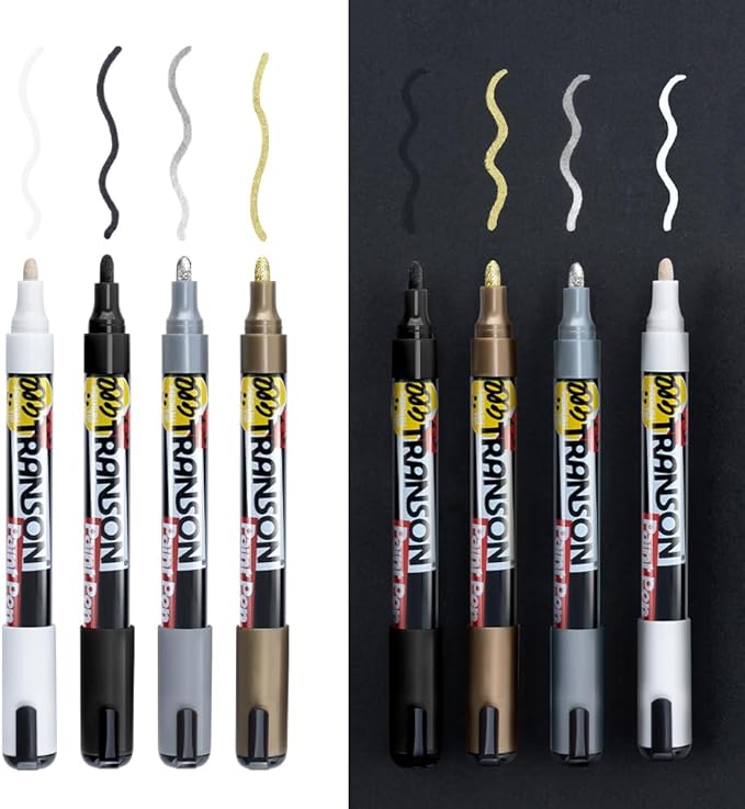 TRANSON 4 Colors Paint Markers for Fabric Rock Craft Diy Painting Medium Tip Oil Based Waterproof