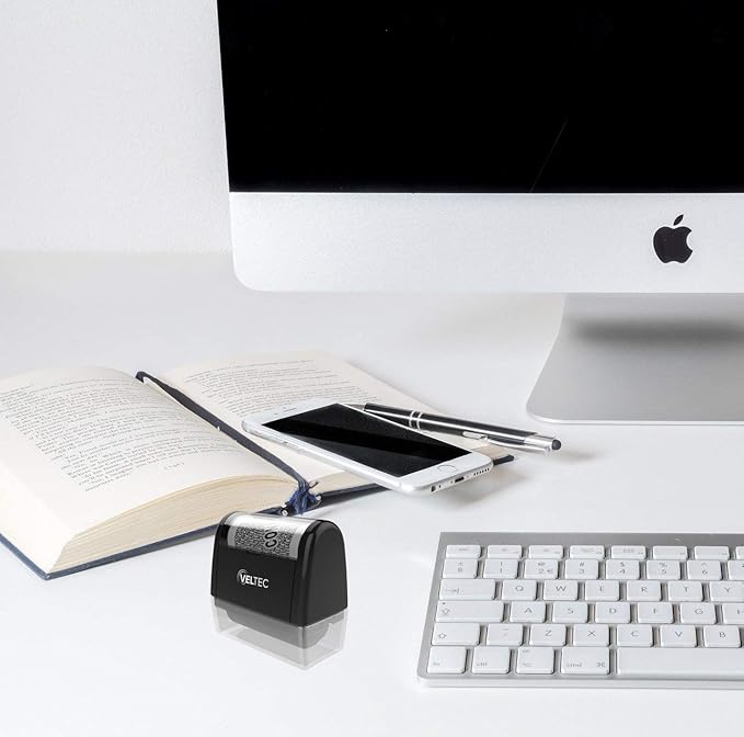 Veltec ID Protector Ink Roller - Identity Theft Protection Roller Stamp Set (Black, Stamp+3 Refills)