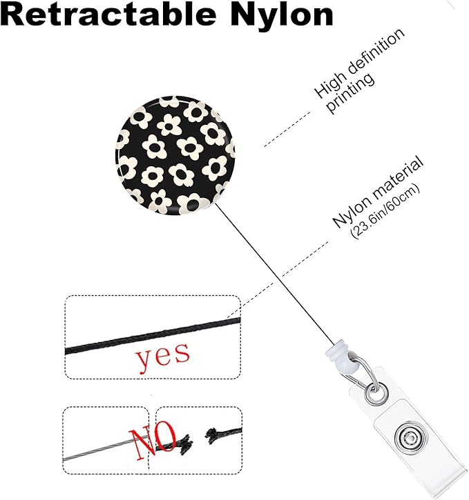 Flower Badge Reels Holder Retractable with ID Clip for Nurse Name Tag Card Nursing for Doctor Teacher Student Employee Office Medical Work 2