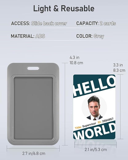 Uniclife 3 Pack Sliding ID Badge Holder Vertical Hard Plastic Case with Clear Window Grey Card Protector Pouch for Office School ID Credit Cards Proximity Key Cards Driver’s Licenses and Passes