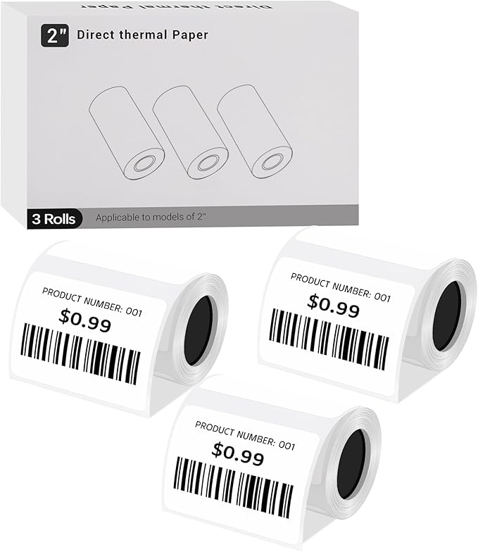 Direct Thermal Labels,2''X1.18''(50 x 30 mm) Thermal Label Sticker,Thermal Printer Labels for UPC, Barcodes, Postage, Address,Compatible with Most Desktop Label Printers 115 Labels, 3 Rolls