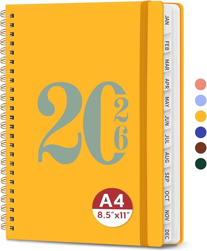 2026 Planner, Weekly and Monthly Calender Planner, Jan 2026 to Dec 2026, Hardcover 2026 Calendar Planner Book with Tabs & Inner Pocket, Office Home School Supplies for Women & Men - A4 (8.5" x 11"), Yellow