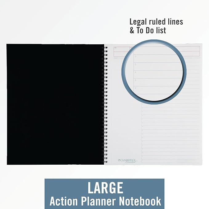 Cambridge Notebook, Business Notebook, 8-1/4" x 11", 80 Sheets, Ruled, Action Planner, Flexible Cover, Wirebound, Gray (06064)