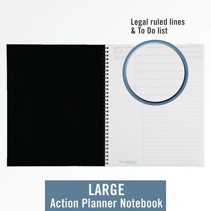 Cambridge Notebook, Business Notebook, 8-1/4" x 11", 80 Sheets, Ruled, Action Planner, Flexible Cover, Wirebound, Gray (06064)