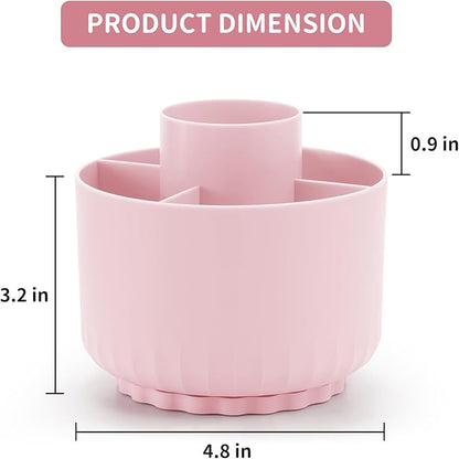 Marbrasse Desk Organizer - 360-Degree Rotating Pen Pencil Holder with 5 Compartments, Art Supply Storage Box Caddy for Office and Home (Pink)