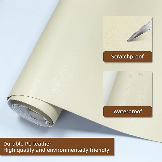 CHEIGHY Leather Repair Patch for Couches Self-Adhesive Leather Repair Tape kit for Furniture Sofa Vinyl Car Seats Couch Chairs Shoes Down Jackets (Beige, 3.9X79 inch)