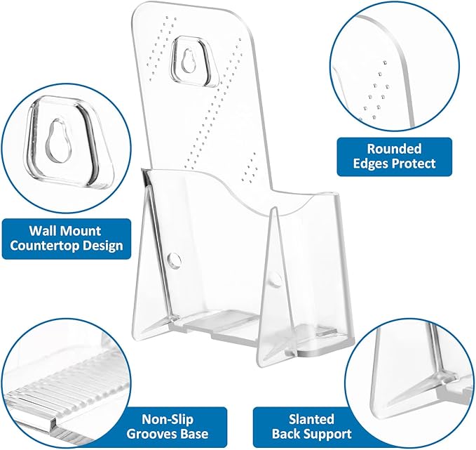 Acrylic Brochure Holder, 10 Pack Plastic Trifold 4 Inches Wide Pamphlet Holder Wall Mount/Countertop Organizer for Display Flyer, Booklet, Document, Literature