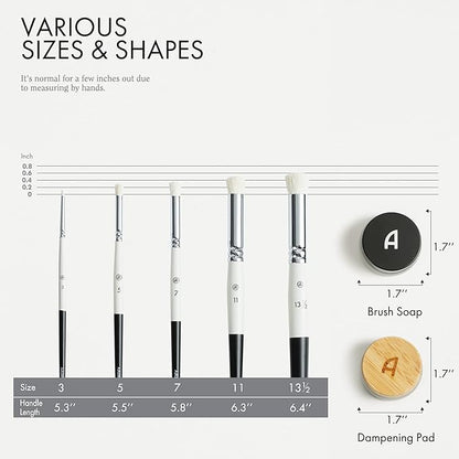 ARTIFY Drybrush Set with Dampening Pad and Brush Soap: 5 Sizes Professional-Grade Dry Brush for Effortless Miniature & Model Painting - Hobby Paint Brushes for Tabletop & Wargames Miniatures