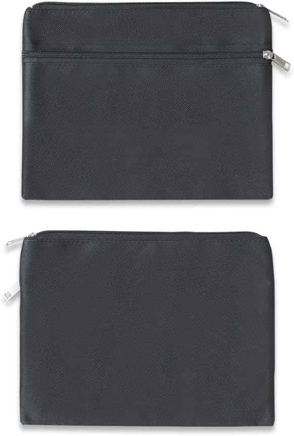 2 Pack 10 X 8 Inches 600D Zipped Large Storage Envelope Pouches Bags with 2 Pockets, Poly File Paper Document Organizer, Portable Bulk Bags for Filing Office Supplie, Black, 2 Pack