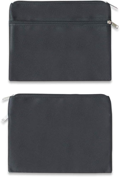2 Pack 10 X 8 Inches 600D Zipped Large Storage Envelope Pouches Bags with 2 Pockets, Poly File Paper Document Organizer, Portable Bulk Bags for Filing Office Supplie, Black, 2 Pack