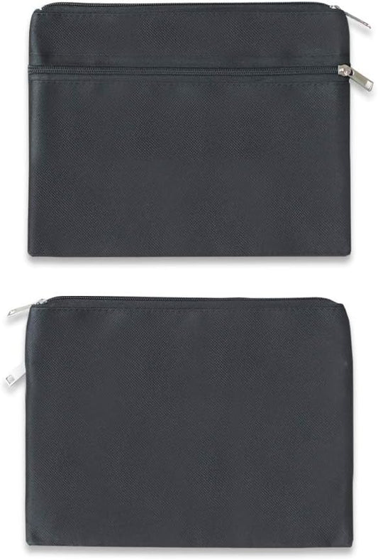 2 Pack 10 X 8 Inches 600D Zipped Large Storage Envelope Pouches Bags with 2 Pockets, Poly File Paper Document Organizer, Portable Bulk Bags for Filing Office Supplie, Black, 2 Pack