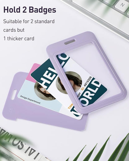 Uniclife 6 Pack Sliding ID Badge Holder Vertical Hard Plastic Case with Clear Window Light-Purple Card Protector for Office School ID Credit Cards Proximity Key Cards Driver’s Licenses and Passes