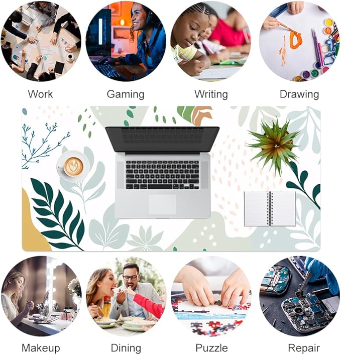 Colorful Star Abstract Boho Large Mouse Pad, Waterproof Green White Desk Mat, Double Sided Computer Gaming Mouse Pad, XXL Full Desk Mousepad Non Slip Writing Pad for School Office Home 31.5" x 15.7"
