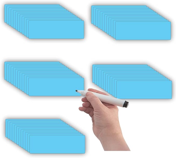 Dry Erase Magnetic Labels (1x3,Pack of 60),Write On Magnets Sticker,Waterproof/Reusable for Classroom&Office&Cabinet&whiteboard&Fridge&More (Blue)