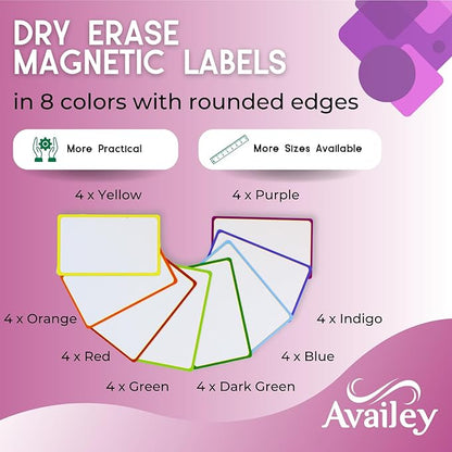 Availey 32 Pieces (3 x 5") - Colored Border Magnetic Dry Erase Labels - Reusable Strips for Classroom Home Office Garage Refrigerator Blank Writable Erasable Cards Name Tags Students Locker Shelf