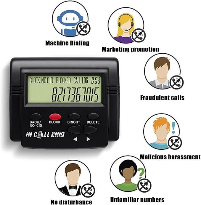 Call Blocker for Landline Phones,2000 Groups Large Capacity Prevent Harassment Caller ID Box,Home Phone Auto Call Block with LCD Display,Scam Call Blocker for Home Phones,for Answering Machine