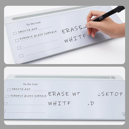 TOWON Desktop Whiteboard with todo List Templates, Daily Agenda Glass White Board for Desk, Desk Reminder Memo Notepad to-do List Dry Erase Board with Storage, Line and Free Section, 16x7 Inches
