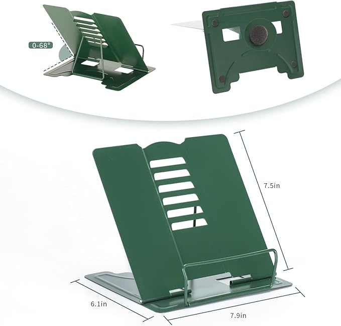 Metal Book Stand - Adjustable Book Holder for Reading (Full Green)