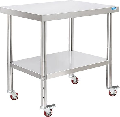 Stainless Steel Table for Prep & Work with 4 Caster Wheels with Adjustable Undershelf 24 x 30 NSF Metal Commercial Kitchen Worktable for Restaurant Home Outdoor