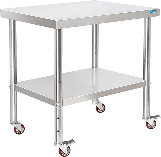 Stainless Steel Table for Prep & Work with 4 Caster Wheels with Adjustable Undershelf 24 x 30 NSF Metal Commercial Kitchen Worktable for Restaurant Home Outdoor