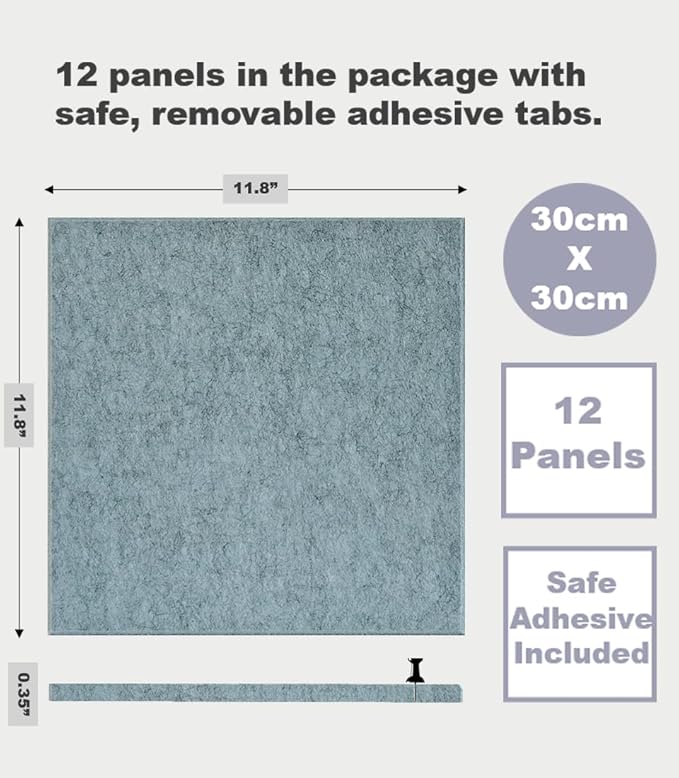 Large Cork Board Alternative - 47"x35" 12 Pack Felt Wall Tiles with Safe Removable Adhesive Tabs, Cork Wall Tiles Cork Board for Home Office Pin Board Tack Board 48 x 36 - Smoky Blue