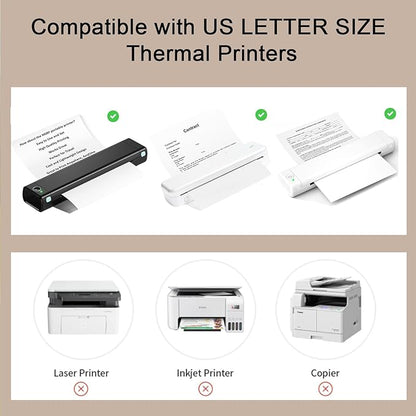 200 Sheets, Thermal Printer Paper 8.5 x 11 Inches, Single US Letter Size, Suitable with Most Thermal Portable Printer, Such M08F/A40, Quick-Drying, Waterproof(Single, Keep 3 Years)