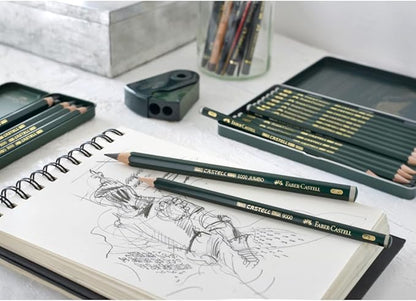 Faber-Castell 5 Piece Quality Water-Soluble Graphite Aquarelle Pencils in a Tin, Including HB, 2B, 4B, 6B and 8B, Grey