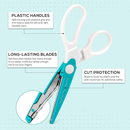 6Pcs/Set Craft Scissors Decorative Paper Edge Scissors With Storage Box Set, 5 Kinds Zig Zag Edges Scissors Great for DIY Projects Paper Card,Photo, Scrapbook,Office School Home Manual (Green)