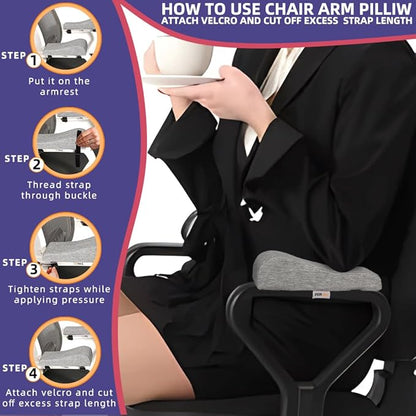 Office Chair Arm Covers with Memory Foam Elbow Pillow for Forearm Pressure Relief, Grey Arm Rest Covers for Office Chairs, Wheelchair, Comfy Gaming Chair