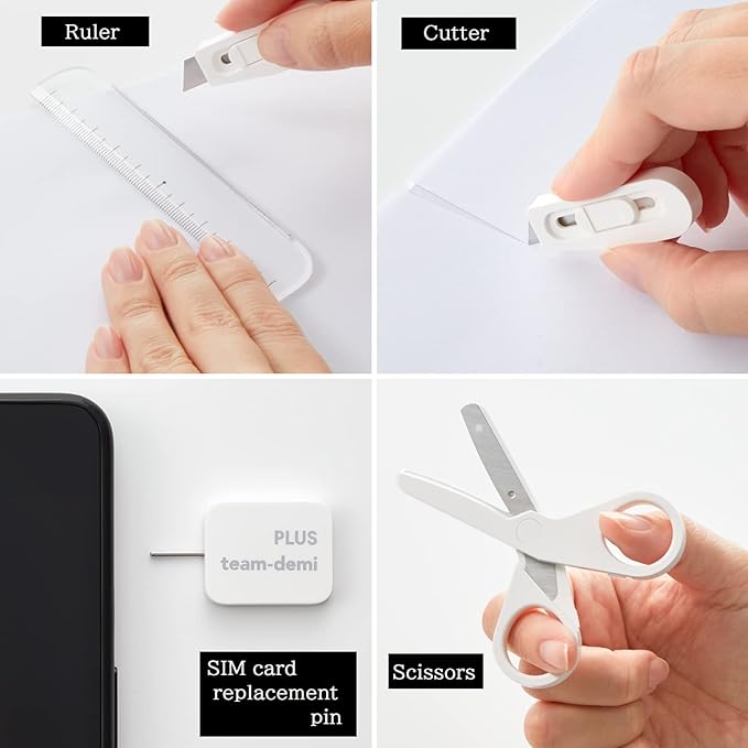 Plus Stationery Kit White (Scissors, stapler, tape, liquid glue, cutter, ruler, tape measure, pin for SIM card replacement) TD-001 30-210 With Original Stylus Ballpoint Touch Pen