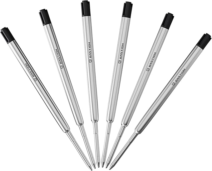 BASTION® Premium Pen Refill, Deeply Pigmented Ink for All Bastion Bolt Action Luxury Pens, Standard Ink Refill with 0.55mm Fine Tip - Black 6 Pieces