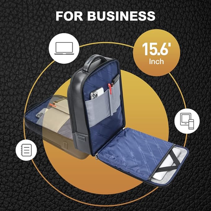 BOPai Genuine Leather Backpack for Men Multi-Function Backpack 15.6 inch Business Laptop Backpack Travel Smart Rucksack with USB Charging Anti Theft Backpack Office Black