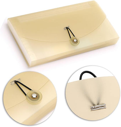 BTSKY Expanding File Folder - 13 Pockets, Small Accordion File Folder, Expandable Card Ticket Holder, Plastic Business Document Organizer, Khaki Translucent