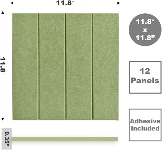 Large Cork Board Alternative - 12-Pack Felt Wall Tiles with Safe Removable Adhesive Tabs, Cork Wall Tiles Bulletin Board Home Office Essentials - Spring Green