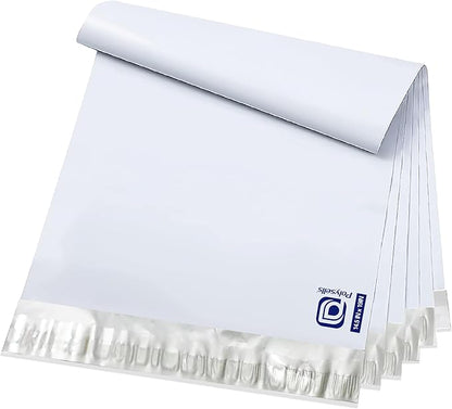 POLYSELLS 400 pcs 14.5x19 Inches White x Silver Poly Mailers Shipping Envelopes, Strong Adhesive Sealing, Waterproof, and Tear-resistant Postal Mailing Bags for Clothing, Books, and Accessories