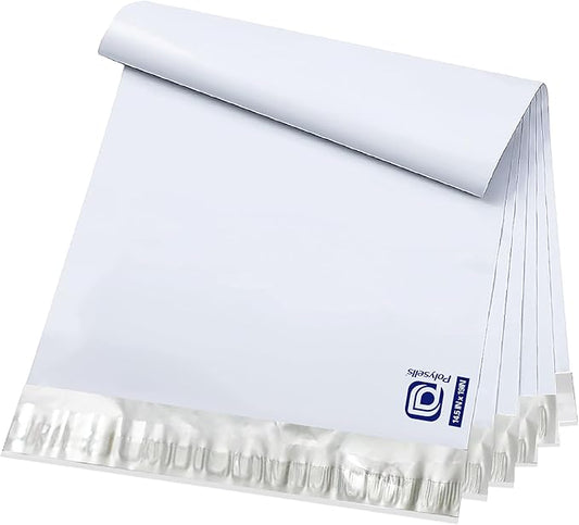 POLYSELLS 400 pcs 14.5x19 Inches White x Silver Poly Mailers Shipping Envelopes, Strong Adhesive Sealing, Waterproof, and Tear-resistant Postal Mailing Bags for Clothing, Books, and Accessories