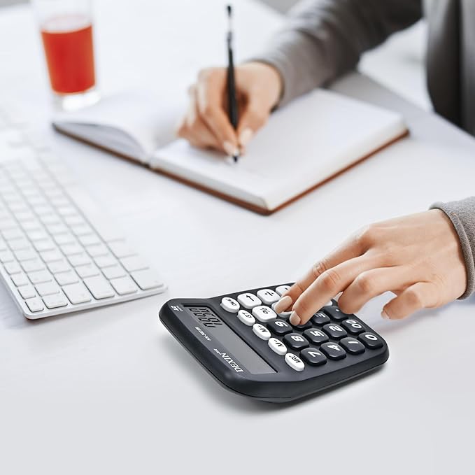 Cute Calculators Desktop, 12 Digit Basic Calculator with Big Buttons, Aesthetic Desk Accessories Large LCD for Office School Supplies (Black)