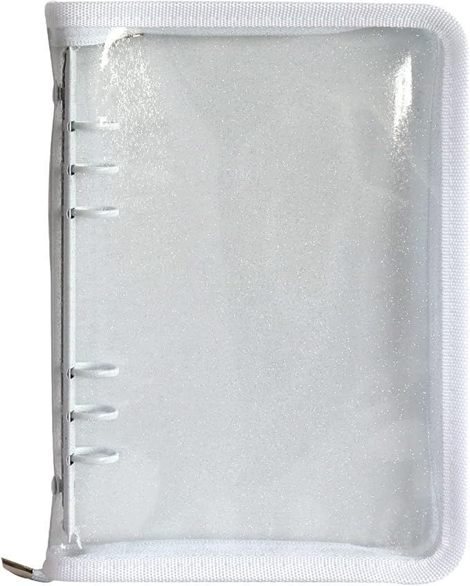 Multibey A5 Binder Cover Clear Soft PVC 6-Ring Binder Budget Evelopes System with Zipper Planner Organizer Refillable Notebook Journal Binder (White, A6)