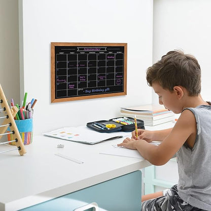 Calendar Chalkboard, 10.6" * 14.6", Magnetic Surface Rustic Brown Solid Pine Wood Frame Chalk Board for Planning/School Timetable/Memo, Hanging Board for Office, School and Home(YLHB-QZ-2737)
