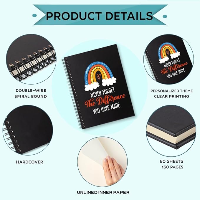 Never Forget the Difference You Made 160 Blank Pages Spiral Notebook, Appreciation Gift for Employee, Going Away Gift for Coworker, Retirement Gift for Colleague, Farewell Gift for Friend