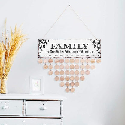 WINOMO Family Birthday Board Plaque DIY Hanging Wooden Birthday Reminder Calendar for Mom Dad Grandma Grandpa with 50pcs Round Discs