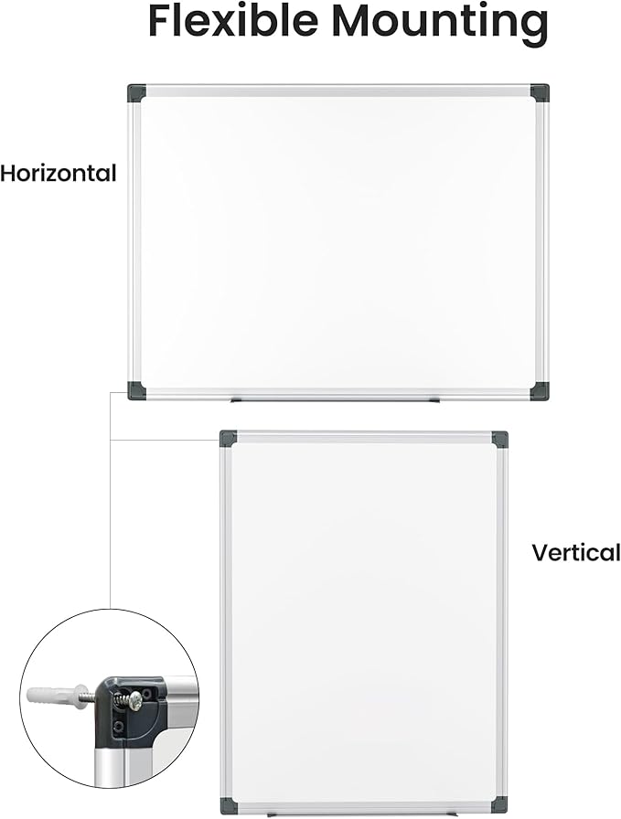 VUSIGN 12PCS Magnetic White Board Hanging 36" x 48" for Office, Class, Home, Sliver Aluminum Frame, 12 Dry-Erase Eraser, 24 Multicolor Marker, 48 Magnetic Pins