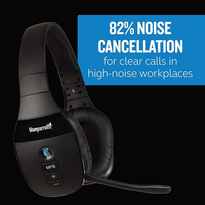 BlueParrott S450-XT Voice-Controlled Bluetooth Headset – Industry Leading Sound with Long Wireless Range, Extreme Comfort and Up to 24 Hours of Talk Time, Black, Stereo