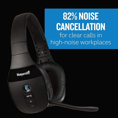 BlueParrott S450-XT Voice-Controlled Bluetooth Headset – Industry Leading Sound with Long Wireless Range, Extreme Comfort and Up to 24 Hours of Talk Time, Black, Stereo