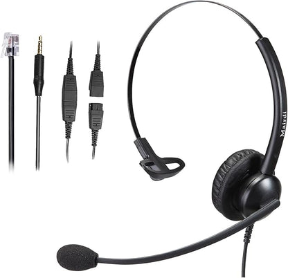 Telephone Headset with Noise Canceling Microphone, Mono Office Call Center Headset with RJ9 & 3.5mm Jack for Landline Deskphone Cell Phone PC Laptop, Work for Mitel Aastra Toshiba NEC Shoretel
